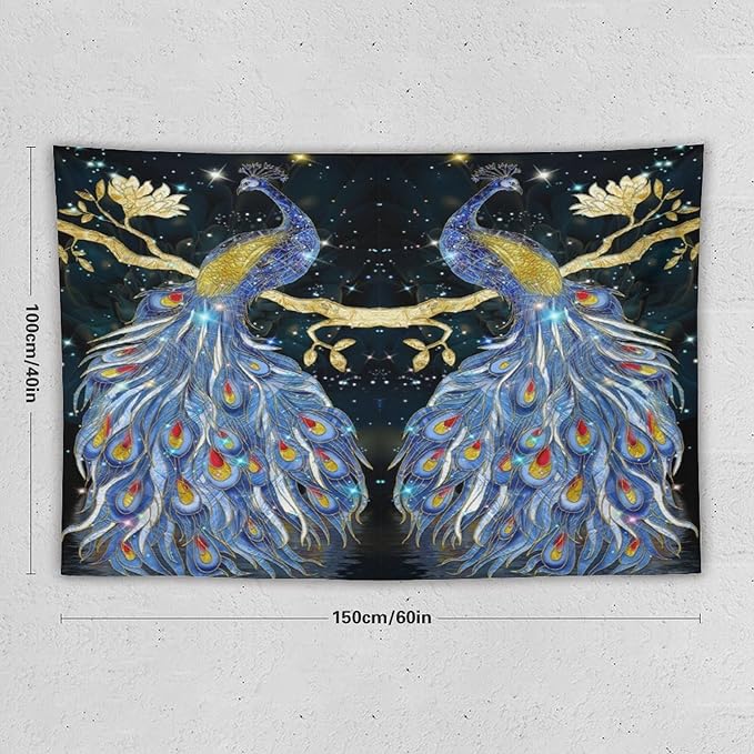 ZhiRain Elegant Peacock Tapestry Wall Hanging Exotic Fantastic Animal with Glitter Starry Sky Modern Tapestries Home Decor for Living Room Bedroom Farmhouse Apartment Dorm 40"x60"
