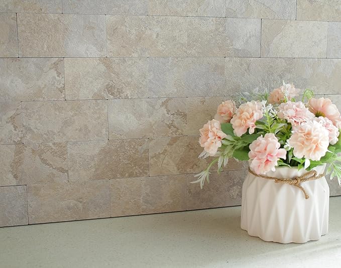 Yipscazo 2025 New Upgrade 160 Pieces Peel and Stick backsplash 3 x 6 Inches 3D PVC Composite Wall Tile Stick on Backsplash Tile for Kitchen Bathroom, Laundry Room, Fireplace in Beige Rocks Stone