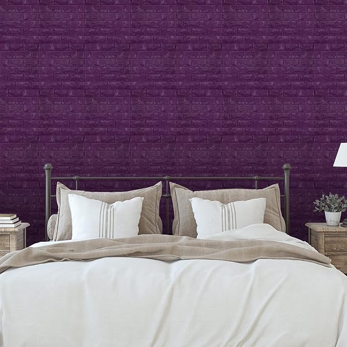 30PCS 3D Wall Panels Peel and Stick Faux Brick Wallpaper Purple Self Adhesive Foam Brick Paneling Faux Stone Wall Panels (30PCS, Purple)