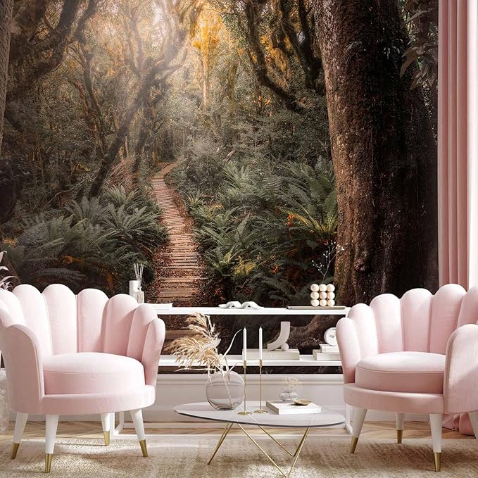 artgeist Wall Mural Abstract 116x83 in - Peel and Stick Self-Adhesive Wallpaper Removable Large Sticker Foil Wall Decor Print Design Mural Jungle Forest Nature Path b-C-10323-a-a