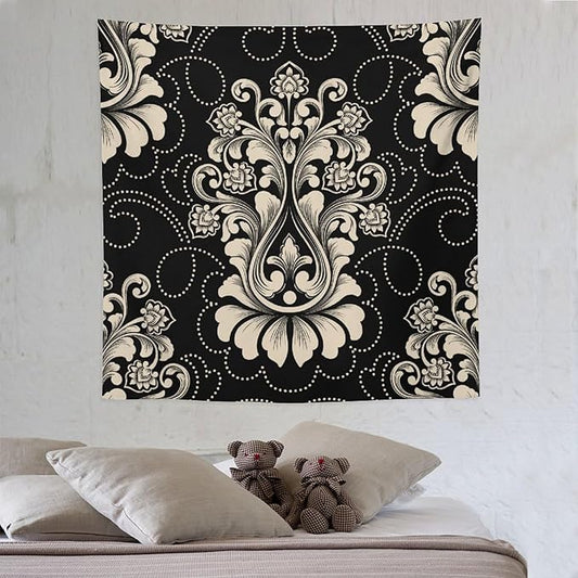 ZhiRain Damask Tapestry Wall Hanging Vintage Antique Baroque Classic Floral Elegant Chic Flower Tapestries Home Decor for Living Room Bedroom Farmhouse Apartment Dorm 60"x60"