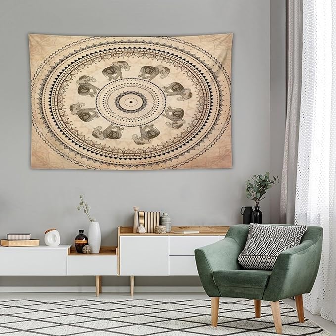 AAVEUP Indian Hippie Bohemian Psychedelic Tapestry Bohemian Brown Abstract Geometric Mandala Flower Vintage Elephant Texture Tapestries for Bedroom Dorm Living Room Decor 40x60in