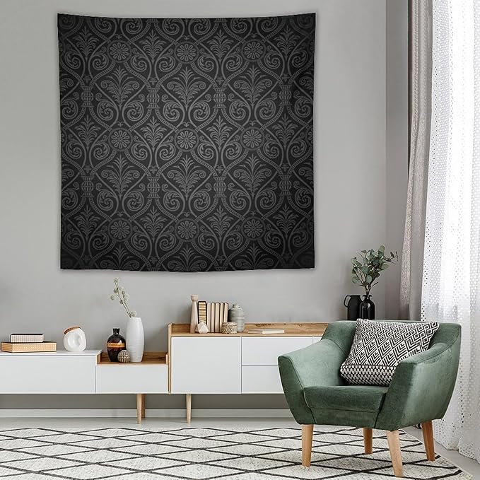 ZhiRain Damask Tapestry Wall Hanging Antique Baroque Pattern with Mild Ombre Shade Gothic Victorian Style Tapestries Home Decor for Living Room Bedroom Farmhouse Apartment Dorm 60"x60"