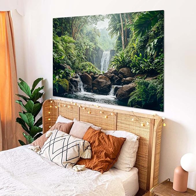 Zussun Nature Forest Tapestry Green Rainforest Tree Wall Tapestry for Bedroom Aesthetic Waterfall Lush Landscape Small Tapestries Wall Hanging for Dorm Living Room Decor 48 x 36 Inch