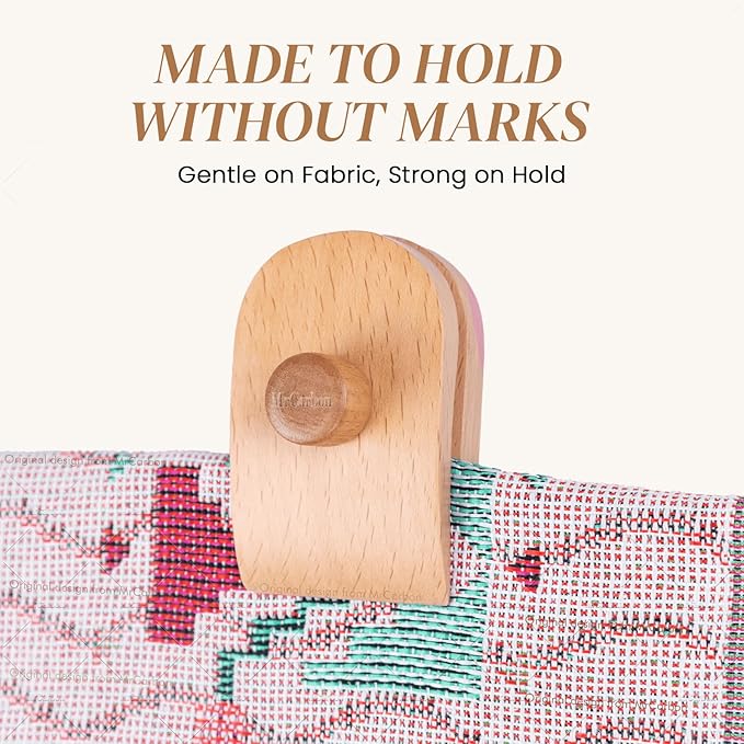 4 Large Wooden Quilt Hanger for Wall for Display – Adjustable Blanket & Rug Clips with Anti-Slip Serrated Grip, No-Drill Wall Mount Tapestry Clamps for Throws, Carpet, Textile Art (Natural Beech)