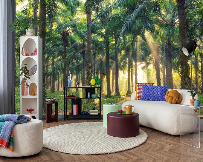 YIHWM -Tropical Botanical Banana Tree Large Backdrop Fabric Wallpaper Green Plant Living Room Bedroom Bathroom Wall Mural- 91"x65"（ not Peel and Stick）