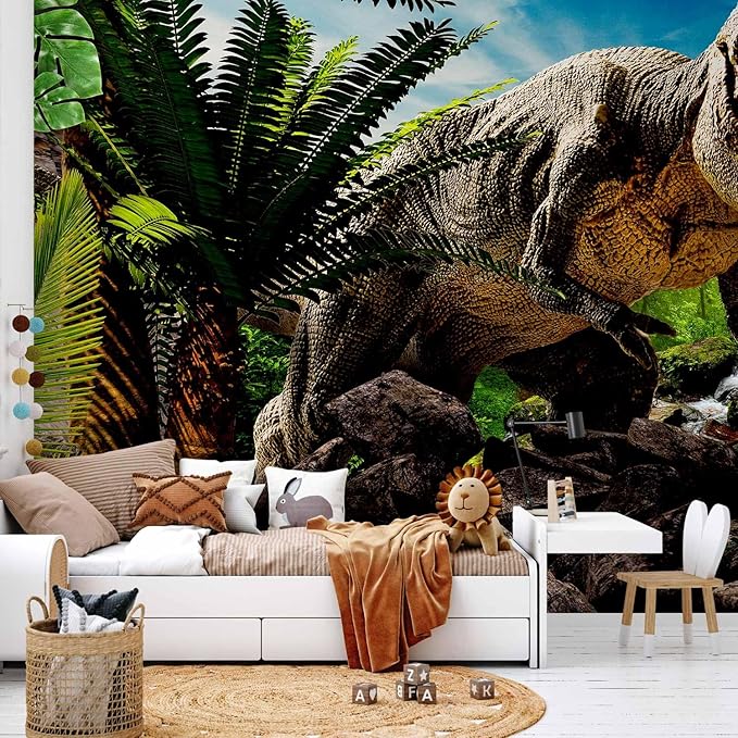 artgeist Wall Mural 3D Effect 135x101 in - Peel and Stick Self-Adhesive Wallpaper Removable Large Sticker Foil Wall Decor Print Picture Image Design - Dinosaurs City g-C-0095-a-a