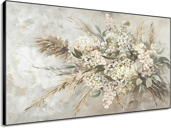 46"x72" XL Framed Wall Art - Elegant Whimsical White Flower Bouquet (Frame Assembly Required)