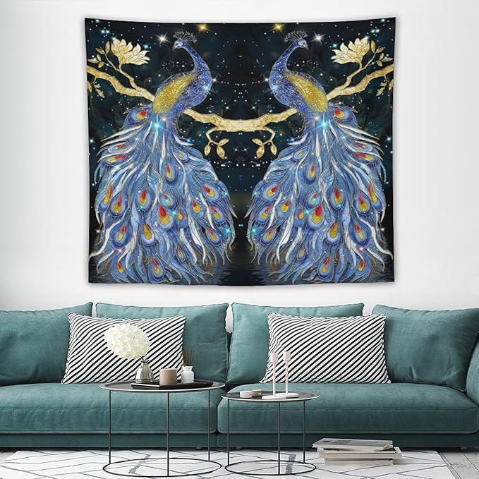 ZhiRain Elegant Peacock Tapestry Wall Hanging Exotic Fantastic Animal with Glitter Starry Sky Modern Tapestries Home Decor for Living Room Bedroom Farmhouse Apartment Dorm 50"x60"