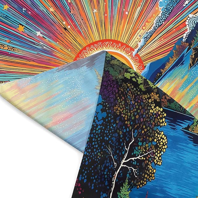 Zussun Hippie Sun Tapestry Boho Vintage Sunrise Nature Tree Lake Wall Tapestry for Bedroom Aesthetic Colorful Landscape Large Tapestries Wall Hanging for Dorm Living Room Decor 80 x 60 Inch