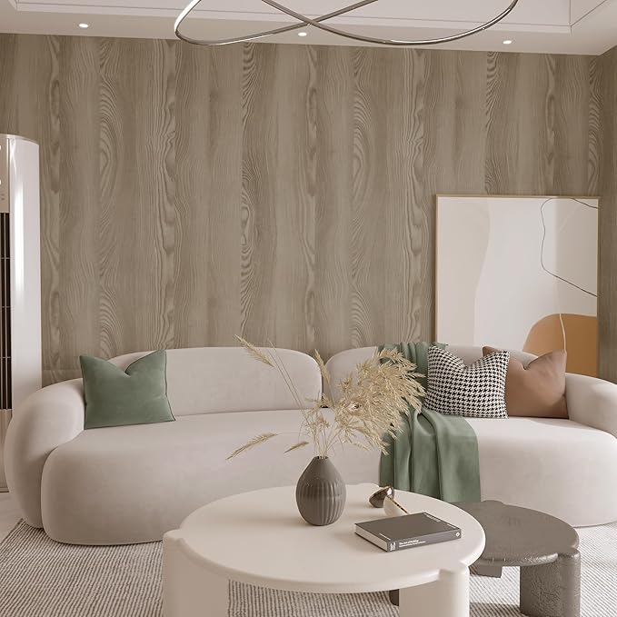 48x394 inch Oak Wood Grain Contact Paper Peel and Stick Walnut Texture Wallpaper Waterproof Thick Wooden Look Wallpaper Removable Self-Adhesive Wood Vinyl Wrap Roll for Kitchen Countertop Cabinet