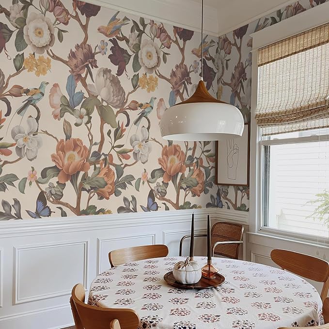 Zeeko Beige Floral Mural Peel and Stick Wallpaper Removable Vintage Wallpaper Large Art Decor for Bedroom Livingroom Home 118'' x 65''