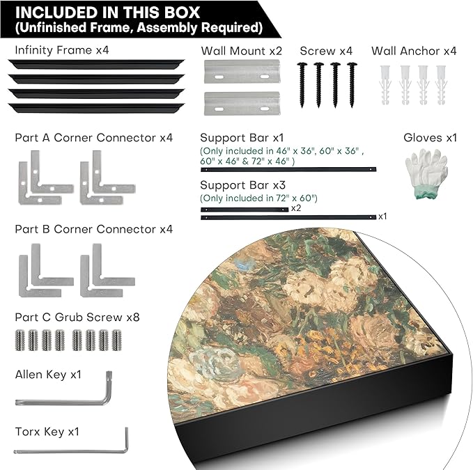46"x60" XL Framed Wall Art - Impressionist Floral (Frame Assembly Required)