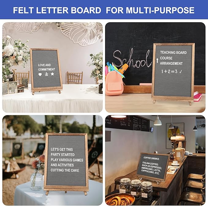 12x16 inch Double Sided Chalkboard and Felt Letter Board with Stand - Reversible Wooden Frame Easel for Menu, Announcements, Home, Office, Cafe, Restaurant Decor