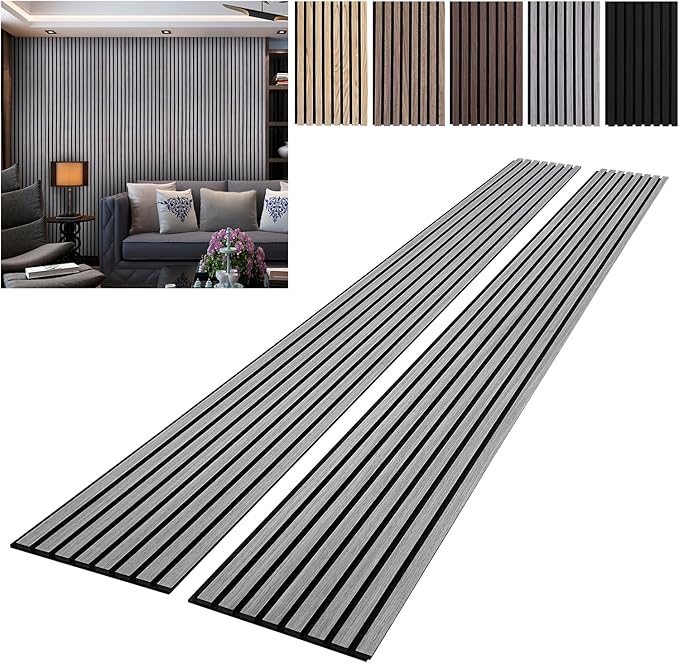YLL YLL Wood Wall Panels Acoustic Wall Panels for Interior Wall Decoration Two 94.68" x 12.79" Wood Slat Paneling 3D soundproof Wall Panels Grey Oak