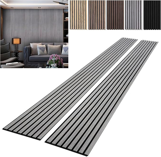 YLL YLL Wood Wall Panels Acoustic Wall Panels for Interior Wall Decoration Two 94.68" x 12.79" Wood Slat Paneling 3D soundproof Wall Panels Grey Oak