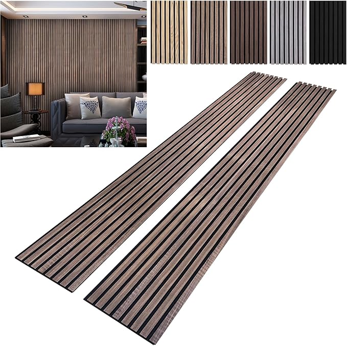 YLL YLL Wood Wall Panels Acoustic Wall Panels for Interior Wall Decoration Two 94.68" x 12.79" Wood Slat Paneling 3D soundproof Wall Panels Natural Walnut