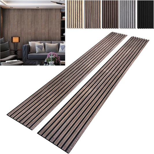 YLL YLL Wood Wall Panels Acoustic Wall Panels for Interior Wall Decoration Two 94.68" x 12.79" Wood Slat Paneling 3D soundproof Wall Panels Natural Walnut