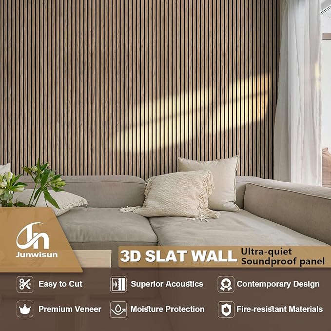 Acoustic Wall Panels, 2 Pack Wood Slat Wall Panel, Soundproof Wall Panels, 3D Textured Wall Decor for Ceiling and Wall, 23.6" x 47.2", in Walnut Finish