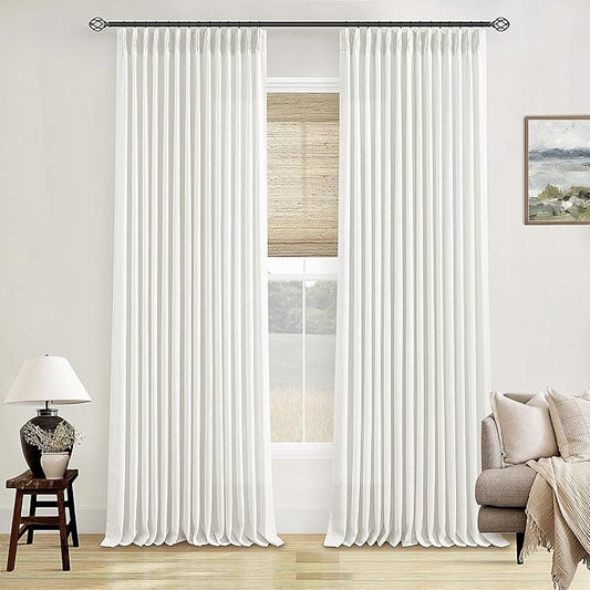 120 Inch Curtains High Ceiling Tall Curtains 2 Panels Set for Living Room Pinch Pleated with Hooks Rings Back Tab Bohemian Semi Sheer Drapes Cottage Long Large Window Drapes 120 Length Beige White