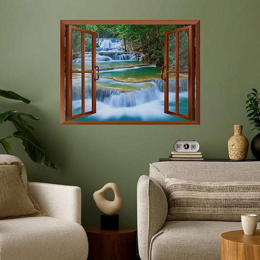 wall26 Cascading Waterfalls in Tropical Forest Removable Wall Mural - 24"x32"