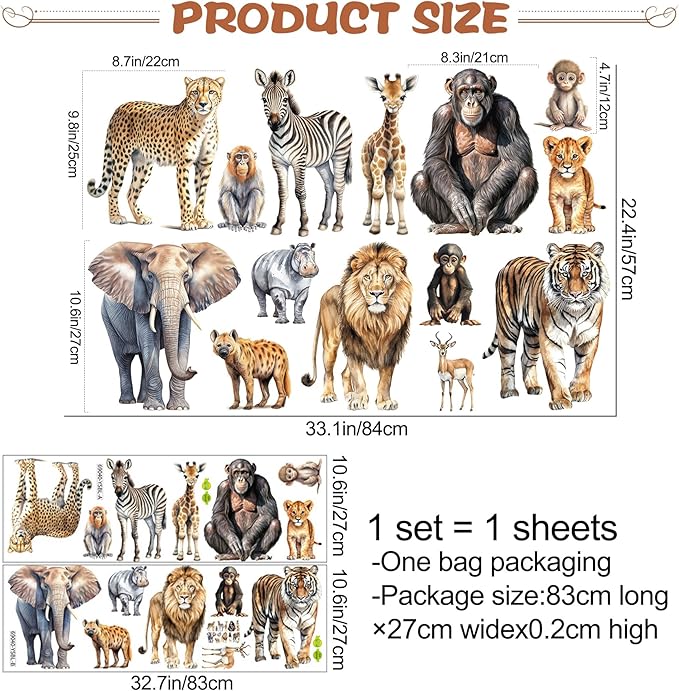 AM AMAONM Removable 3D Nature Jungle Wild Animals Wall Stickers DIY Peel and Stick Safari Tiger Lion Elephant Wall Decals Aniaml Wall art Decor for Kids Baby Bedroom Nursery Living Room (Anaiml Party)