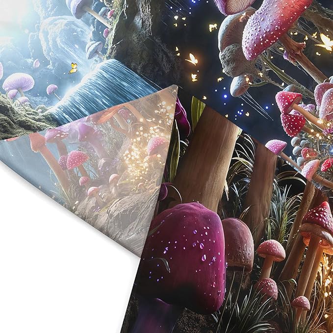 Zussun Fantasy Mushroom Waterfull Tapestry Fairy Butterfly Cave Wall Tapestry for Bedroom Aesthetic Nature Magic Floral Small Tapestries Wall Hanging for Dorm Living Room Decor 48 x 36 Inch