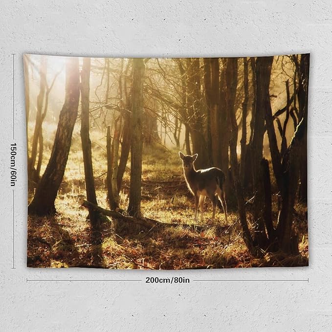 ZhiRain Forest Tapestry Wall Hanging Natural Forest And Deer at Sunset Pattern Tapestries Home Decor for Living Room Bedroom Apartment Farmhouse Dorm 60"x80"