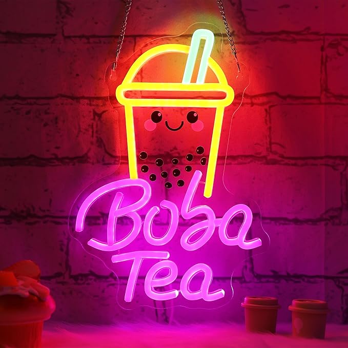 YuanDian Boba Tea Neon Sign, Dimmable LED Bubble Tea Neon Lights USB Powered for Bedroom Living Room Wall Decor, Gifts for Kids Adults