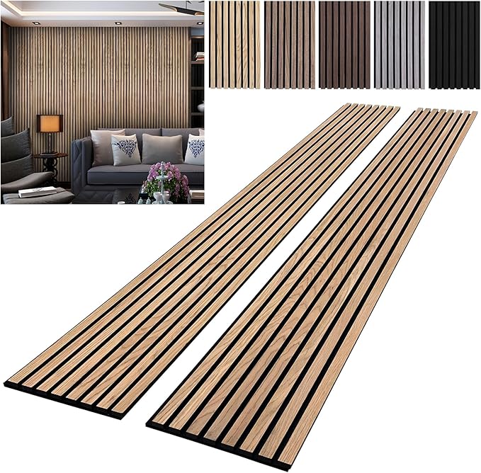 YLL YLL Wood Wall Panels Acoustic Wall Panels for Interior Wall Decoration Two 94.68" x 12.79" Wood Slat Paneling 3D soundproof Wall Panels Natural Oak