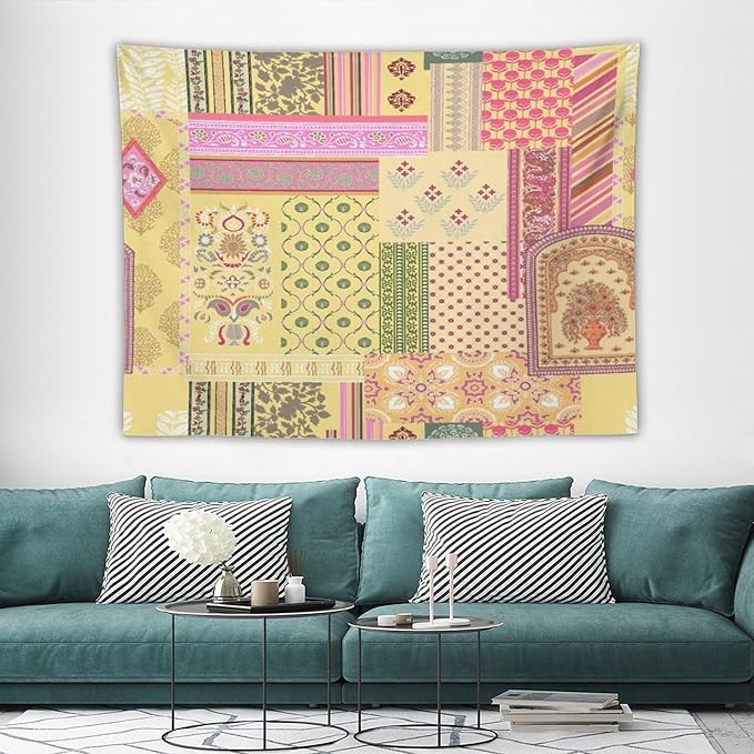 ZhiRain Patchwork Bohemian Tapestry Wall Hanging Colorful Boho Flower Floral Botanical Vintage Retro Indian Tapestries Home Decor for Living Room Bedroom Apartment Farmhouse Dorm 60"x80"