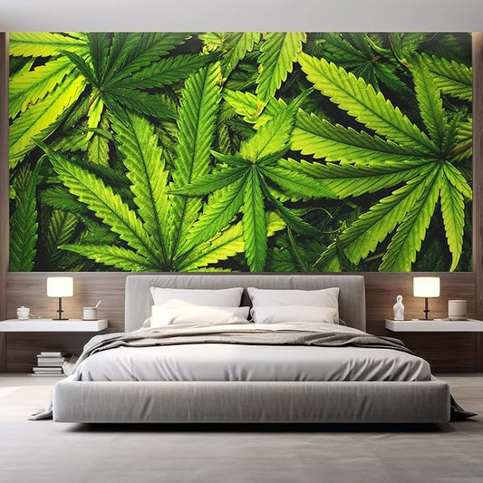 wall26 Cannabis Texture Marijuana Leaf Pile Background with Flat Vintage Style Removable Wall Mural Self-Adhesive Large Wallpaper - 48x72 inches