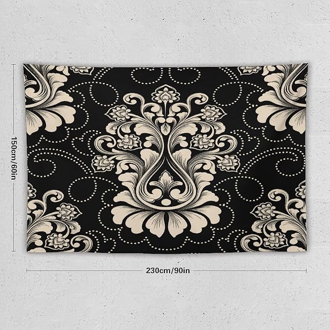 ZhiRain Damask Tapestry Wall Hanging Vintage Antique Baroque Classic Floral Elegant Chic Flower Tapestries Home Decor for Living Room Bedroom Farmhouse Apartment Dorm 60"x90"
