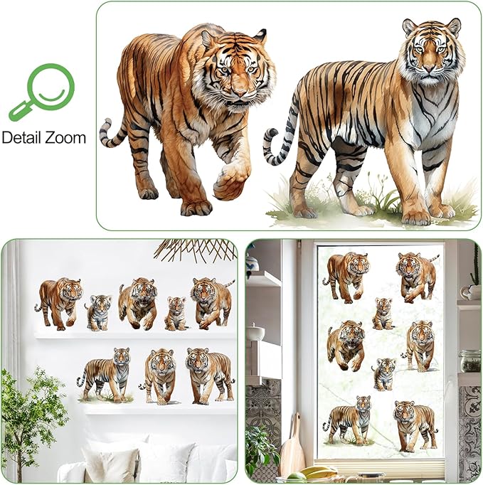 AM AMAONM Removable 3D Nature Jungle Wild Animals Wall Stickers DIY Peel and Stick Safari Tiger Lion Elephant Wall Decals Aniaml Wall art Decor for Kids Baby Bedroom Nursery Living Room (Tiger family)