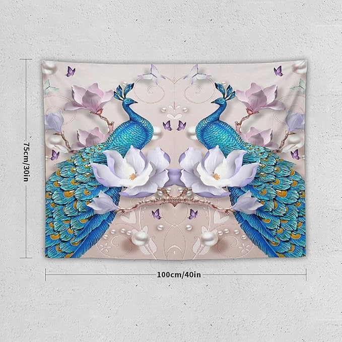 ZhiRain Peacock Tapestry Wall Hanging Beautiful Bird Flower Pearl Watercolor Pattern Print Tapestries Home Decor for Living Room Bedroom Farmhouse Apartment Dorm 30"x40"