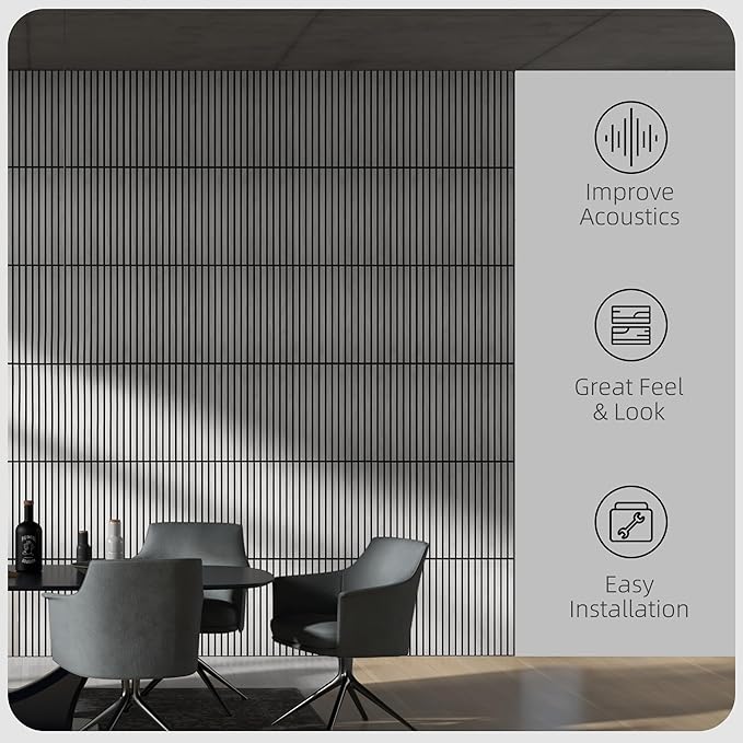 Acoustic Panels, Wood Slat for Wall & Soundproofing Wall Panels，3D Wall Panels High Density Sound Dampening Panels，4 Pack 24"x24" ，Gray