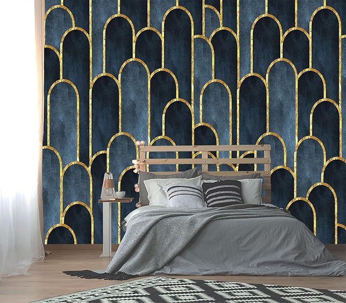 XMPMBM-Gold Geometrical Textured Fabric Wallpaper Abstraction Dark line Living Room Bedroom Bathroom Wall Mural-W 132" X H 92"（93 Square Foot）