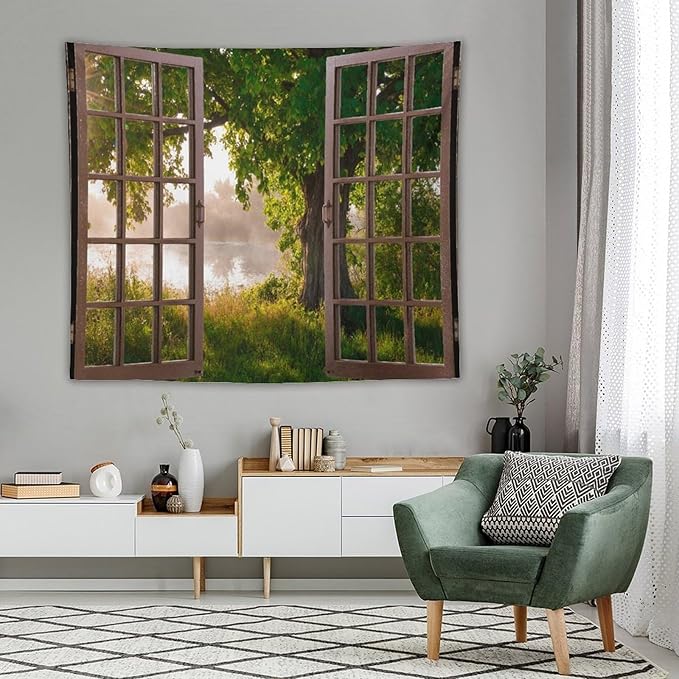 ZhiRain Tree Tapestry Wall Hanging Green Jungle Trees Nature Landscape Tapestries Home Decor for Living Room Bedroom Apartment Farmhouse Dorm 50"x60"