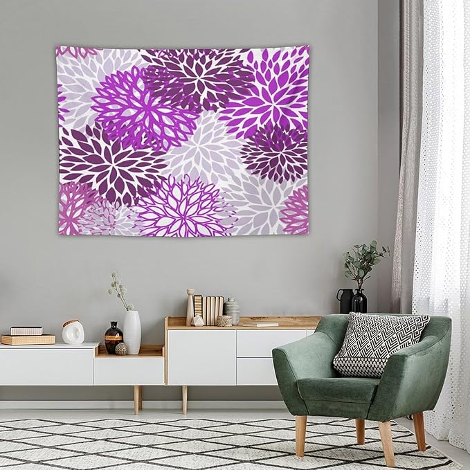 ZhiRain Dahlia Flower Tapestry Wall Hanging Purple Abstract Floral Chrisanthemum Pattern Tapestries Home Decor for Living Room Bedroom Farmhouse Apartment Dorm 30"x40"