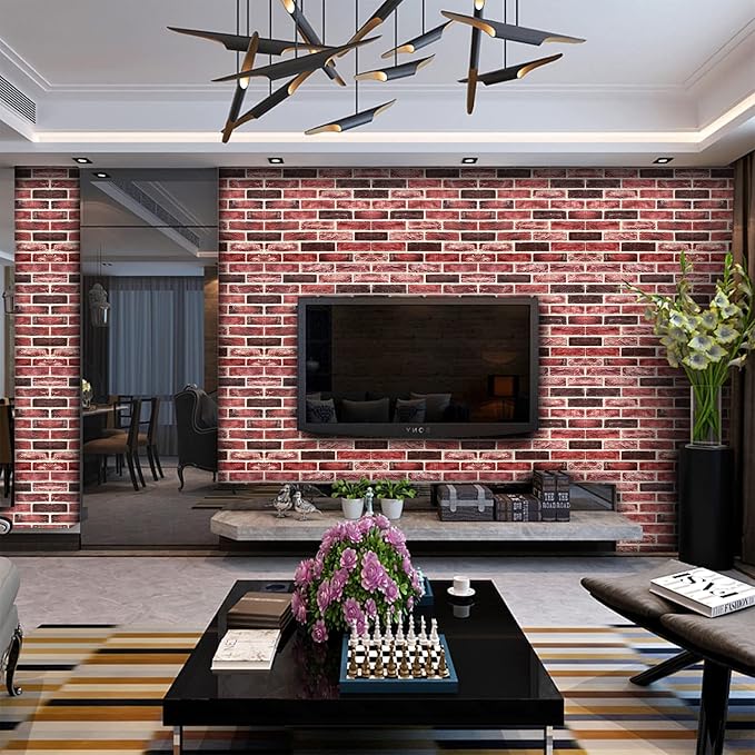 20-Pack 104 Sq.Ft 3D Wall Panels Peel and Stick 3D Faux Brick Wallpaper Peel and Stick Pink Brown Faux Stone Wall Panel Foam Brick Self-Adhesive 3D Wallpaper
