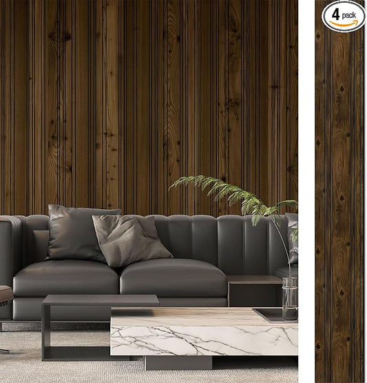 Art3d 4-Pack Glue-On Wall Panels, Wood Grain Texture Interior Wall Decor, 104"x12" Recycled Polystyrene Wainscoting Panels, Low Emission for Living Room Bedroom,Natural Walnut