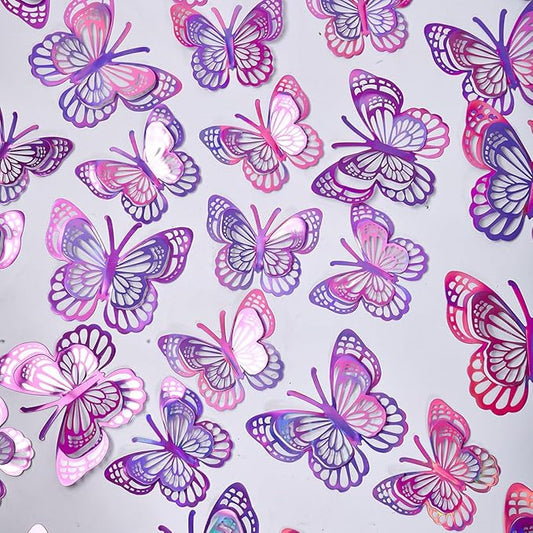 36PCS Butterfly Wall Decals - 3D Butterflies Wall Stickers Removable Mural Decor Wall Stickers Decals Home Decor Room Bedroom Decor Living Room Decor (Purple)