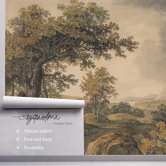 YQWDMX - Beige Forest Peel and Stick Wallpaper Jungle Self-Adhesive Mural for Living Room ZY12 L