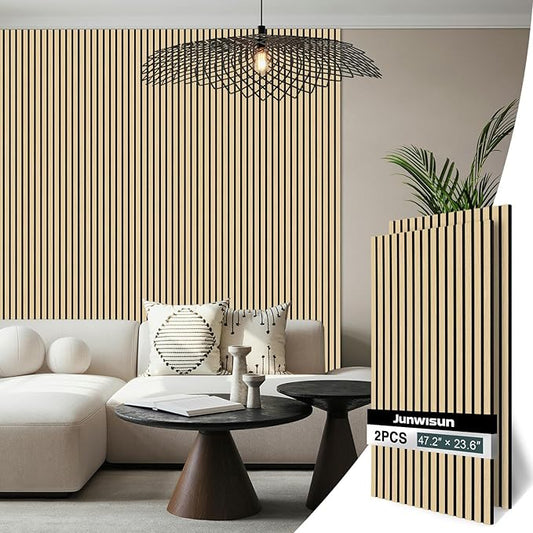Acoustic Wall Panels, 2 Pack Wood Slat Wall Panel, Soundproof Wall Panels, 3D Textured Wall Decor for Ceiling and Wall, 23.6" x 47.2", in Oak Finish