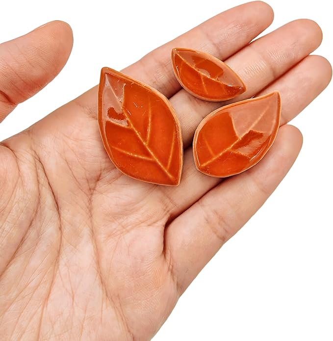500g/1.1lb Leaf-Shaped Ceramic Mosaic Tiles,Ceramic Mosaic Pieces for Crafts,Mosaic Tiles for Home Decoration or DIY Crafts,Mosaic Making Supplies. (Caramel Color)