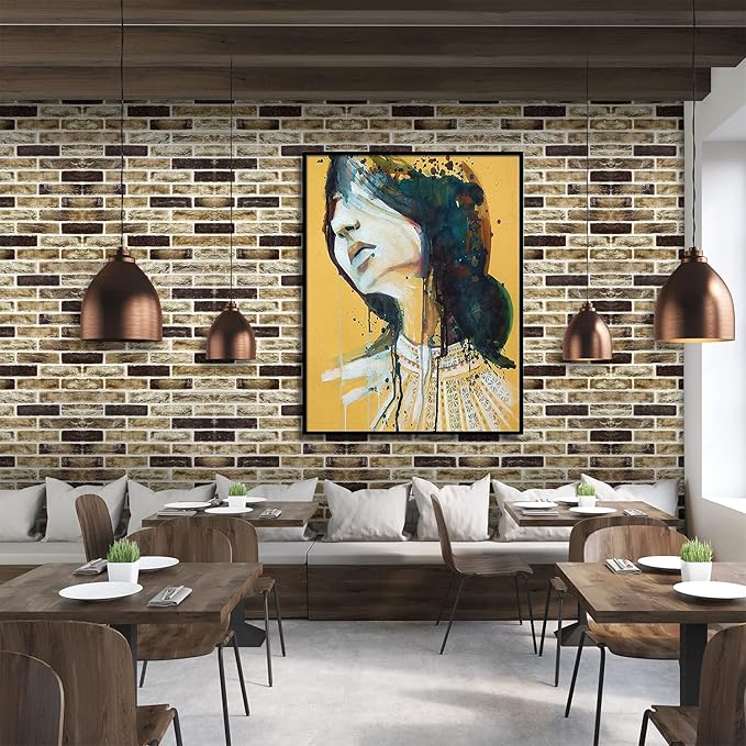 20-Pack 104 Sq.Ft 3D Wall Panels Peel and Stick 3D Faux Brick Wallpaper Peel and Stick Yellow Brown Faux Stone Wall Panel Foam Brick Self-Adhesive 3D Wallpaper