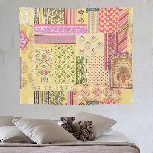 ZhiRain Patchwork Bohemian Tapestry Wall Hanging Colorful Boho Flower Floral Botanical Vintage Retro Indian Tapestries Home Decor for Living Room Bedroom Apartment Farmhouse Dorm 50"x60"