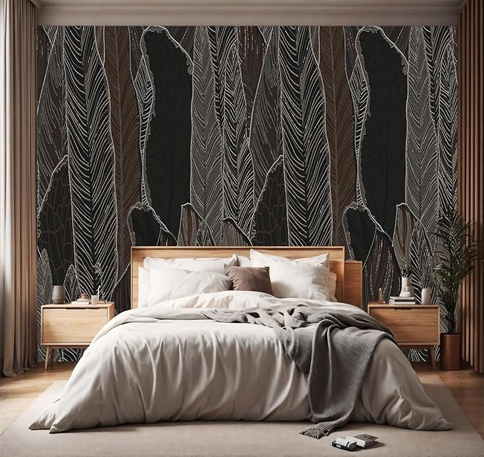 YIHWM -Tropical Botanical Leaf Backdrop Large Fabric Wallpaper Dark Plant Bedroom Bathroom Wall Mural- 137"x96"（ not Peel and Stick）