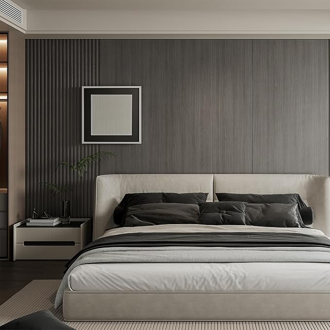 YLL YLL 6-Pack Slat Wall Panel with 2 Trims Wood Grain Slat Wall 96" x 6.2" WPC Slats 3D Wall Panels Grey Grille