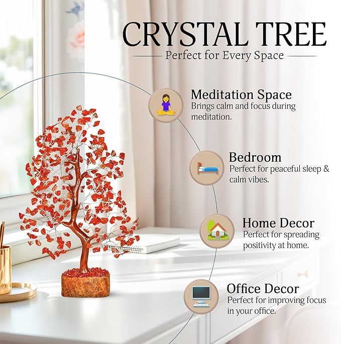 YATSKIA Red Jasper Crystal Tree of Life - Crystals and Stones - Home Office Decor - Desk Accessories - Bonsai Tree - Gemstones and Crystals